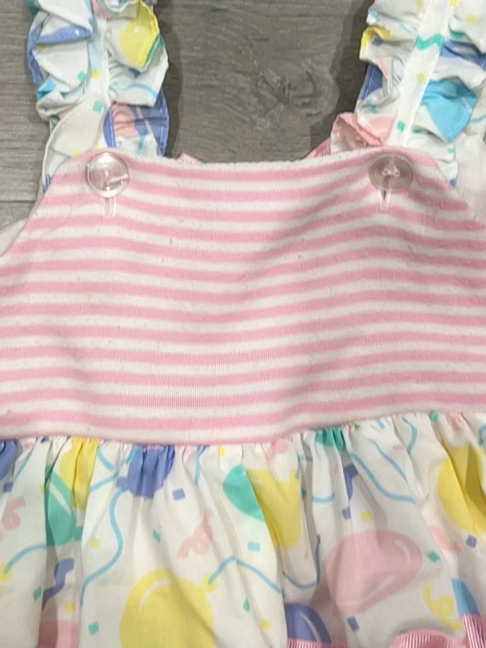VTG 80s Baby Togs Pastel Balloon Romper Dress 12M First Birthday Pink Striped
